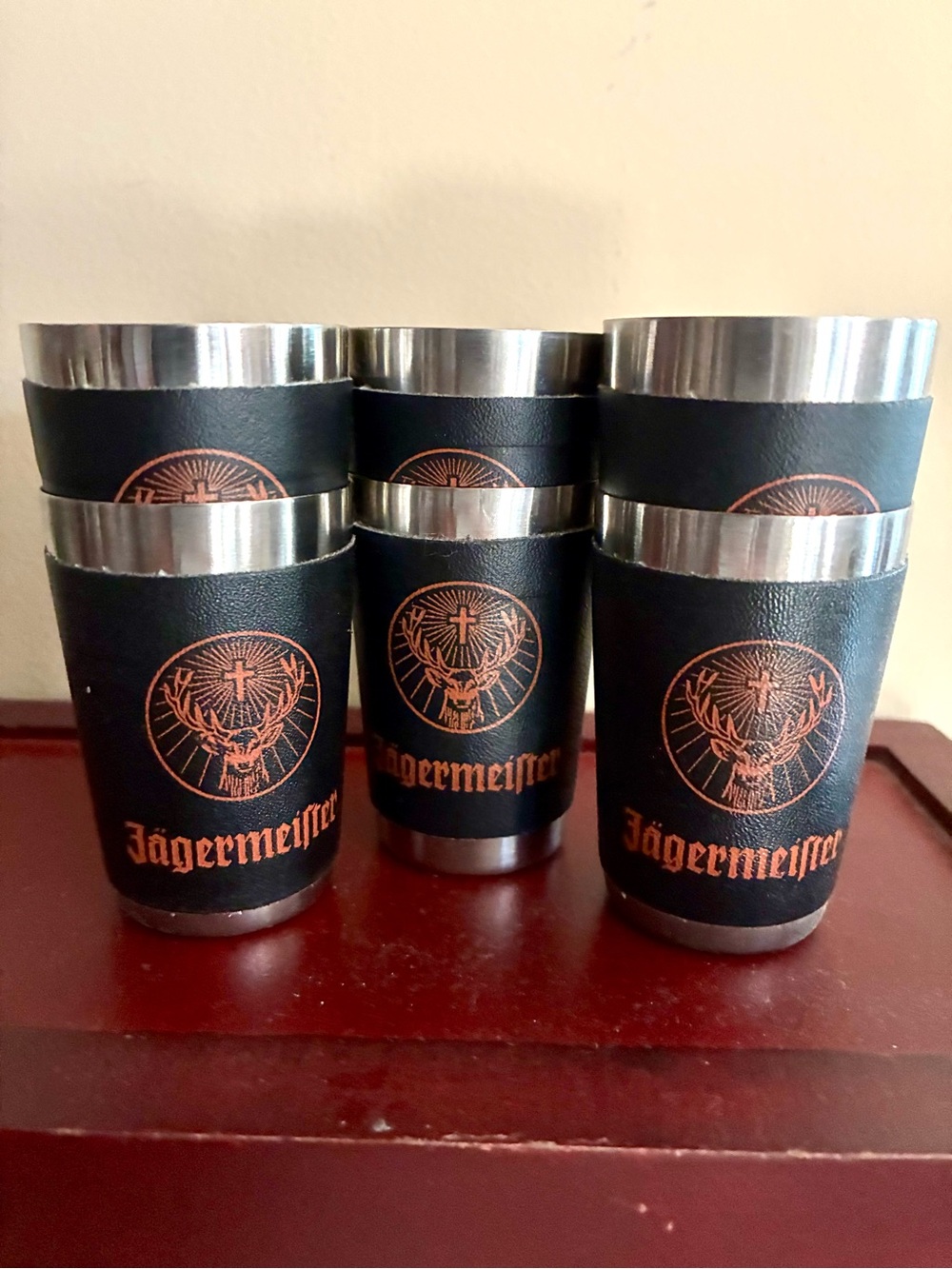 Set of 6 Retro Jägermeister Stainless Steel Shot Glasses